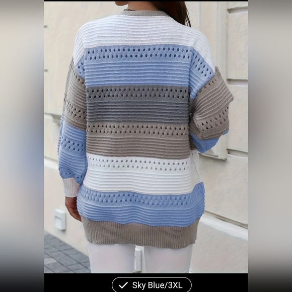 Women's Plus Blue/Grey/White Colorblock Casual Cardigan Sz 3X runs small - Picture 3 of 3